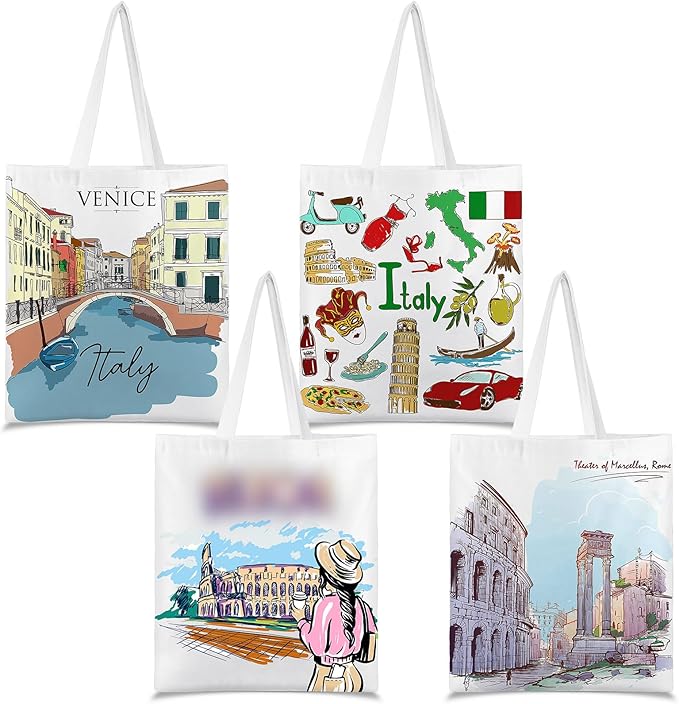 Paterr 4 Pcs City Souvenir Tote Bag-New York Chicago Seattle Los Angeles Boston San Francisco Paris Italy Las Vegas Nashville
