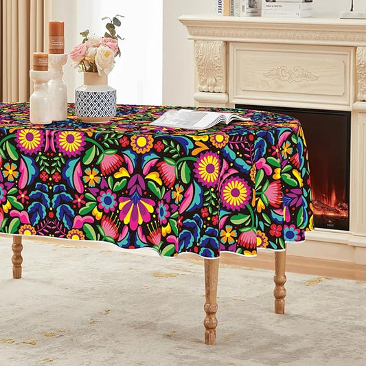 Horaldaily Mexico Tablecloth 60x84 Inch Oval, Halloween Cinco De Mayo Fiesta Washable Seasonal Table Cover for Party Picnic Dinner Decor