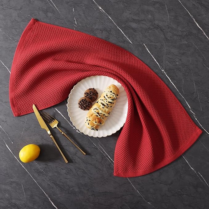 Homaxy 100% Cotton Kitchen Towels and Dishcloths Set, 12 x 12 Inches and 13 x 28 Inches, Set of 10 Bulk Kitchen Towels Set, Ultra Soft Absorbent Dish Cloths for Washing Dishes, Red