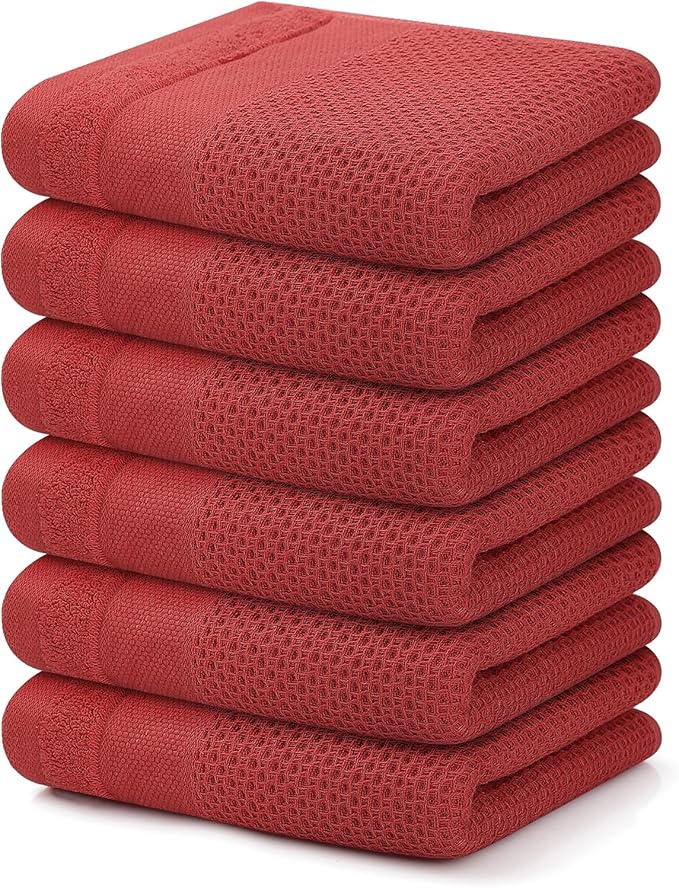 Homaxy 100% Cotton Waffle Weave Kitchen Towels, 13 x 28 Inches Super Absorbent and Machine Washable Dish Towels for Drying Dishes, 6-Packs, Red
