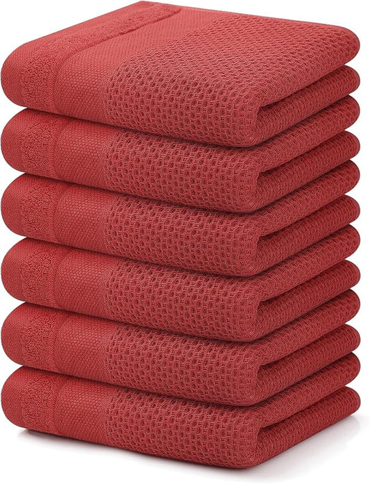 Homaxy 100% Cotton Waffle Weave Kitchen Towels, 13 x 28 Inches Super Absorbent and Machine Washable Dish Towels for Drying Dishes, 6-Packs, Red
