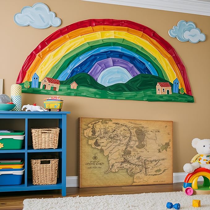 Middle Earth Map Wall Art Canvas Print - Fantasy Map of Middle Earth - 28''H x 40''W with Inner Wooden Frame - Lightweight & Easy to Hang - Perfect for Bedroom, Game Room Decor