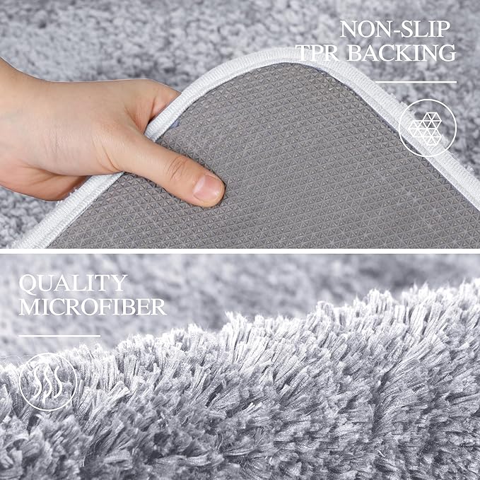 Walensee Large Bathroom Rug (24 x 60, Grey) Extra Soft and Absorbent Shaggy Bathroom Mat Machine Washable Microfiber Bath Mat Non Slip Bath Mat, Luxury Bathroom Floor Mats Rubber Back