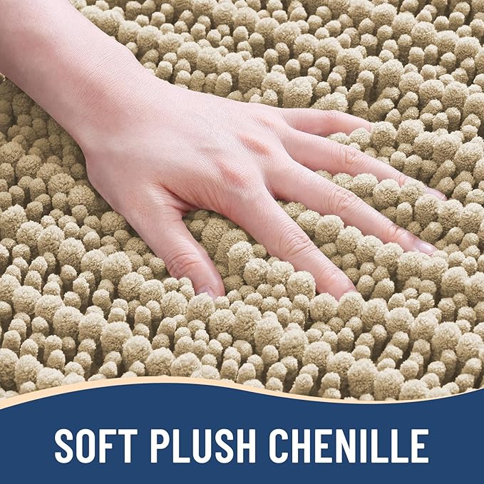 Arotive Luxury Chenille Bathroom Rug Mat, Extra Soft Thick Absorbent Shaggy Bath Rugs, Non-Slip Machine Wash Dry, Plush Bath Mats for Bathroom, Shower and Tub, 47x24, Beige