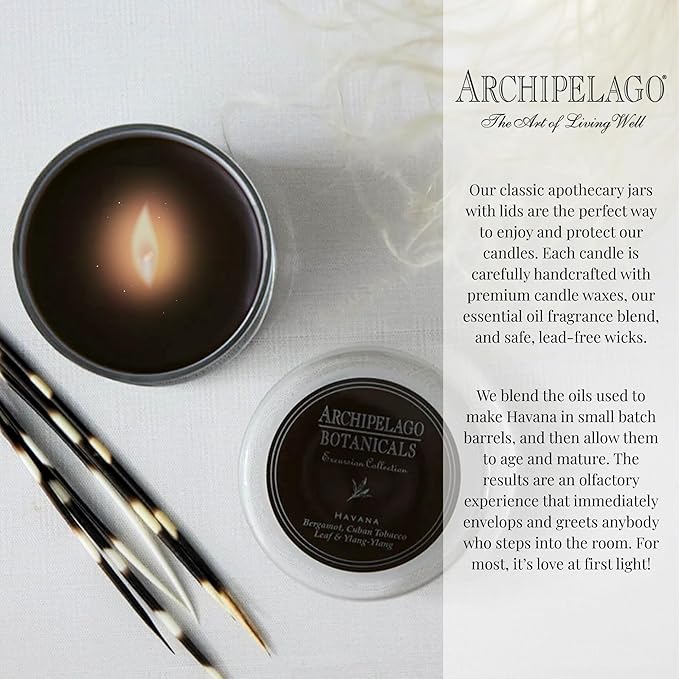 Archipelago Botanicals Havana Glass Jar Candle, Bergamot, Tobacco Flower and Ylang Ylang Scent, Lead-Free Candle Wicks, Burns Approx. 60 Hours (8.6 oz)