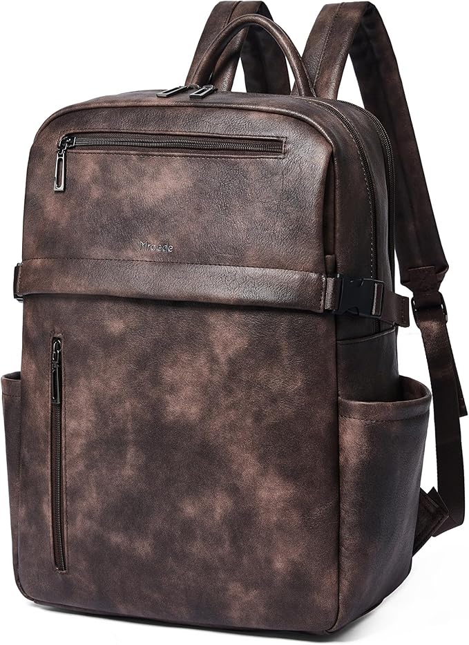 Leather Laptop Backpack for Women, 15.6 Inch Laptop Travel Backpack Purse Large Capacity Computer Bag, Casual Daypack Nurse Bag College Bookbag for School, Coffee