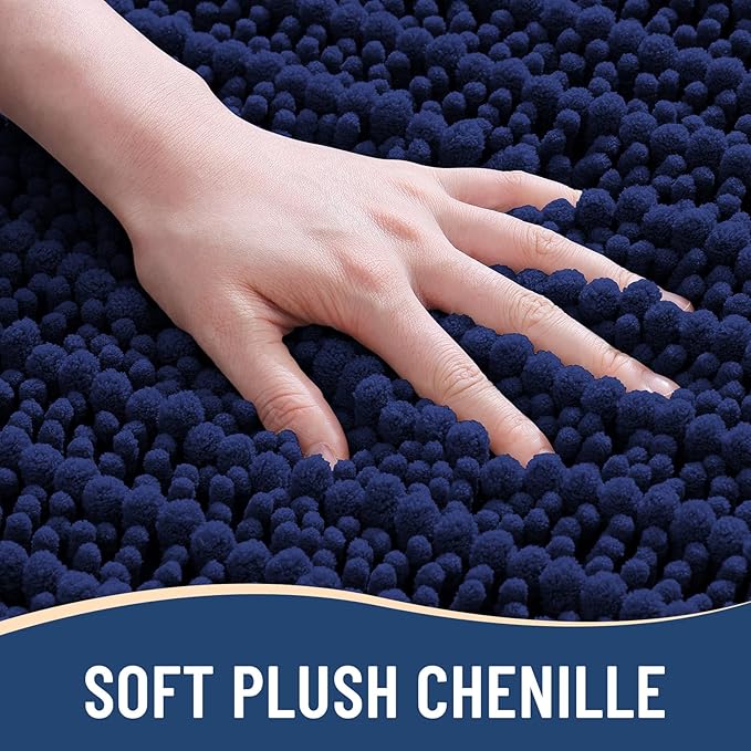 Arotive Luxury Chenille Bathroom Rug Mat, Extra Soft Thick Absorbent Shaggy Bath Rugs, Non-Slip Machine Wash Dry, Plush Bath Mats for Bathroom, Shower and Tub, 60x24, Navy