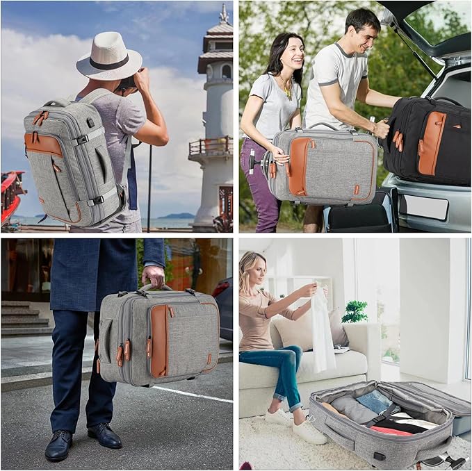 Rolling Backpack for Men and Women, Extra Large 42L Travel Backpack with Wheels, 17.3 Inch Carry-On Laptop Backpack with 4 packing cubes for Business and Work, Large Capacity Rolling Bag(Grey)