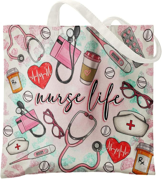 Nurse Canvas Tote Bag for Women,Registered Nurse Appreciation Gifts, Reusable Grocery Shopping Bags