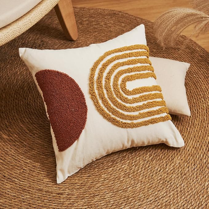 lifein 18x18 Pillow Covers-Throw Pillow Cover,Tufted Boho Jacquard Pillow Covers,Farmhouse Decorative Pillow Cover,Pillow Cases for Gift,Couch,Sofa,Bed,Chair,Living Room,Home Decor(18x18inch)