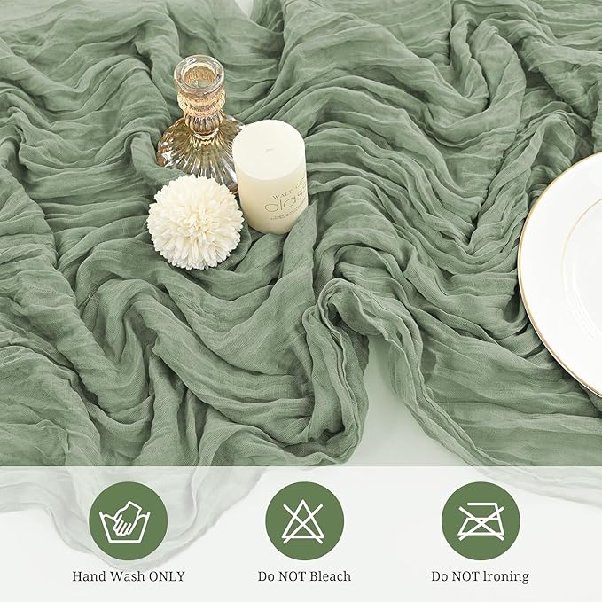 16 Pack Cheesecloth Table Runner, 35x120 Inch Boho Gauze Table Runners, Cheese Cloth Long Table Runner Elegant Table Runners for Party Wedding Bridal Shower Table Decor (Sage Green)