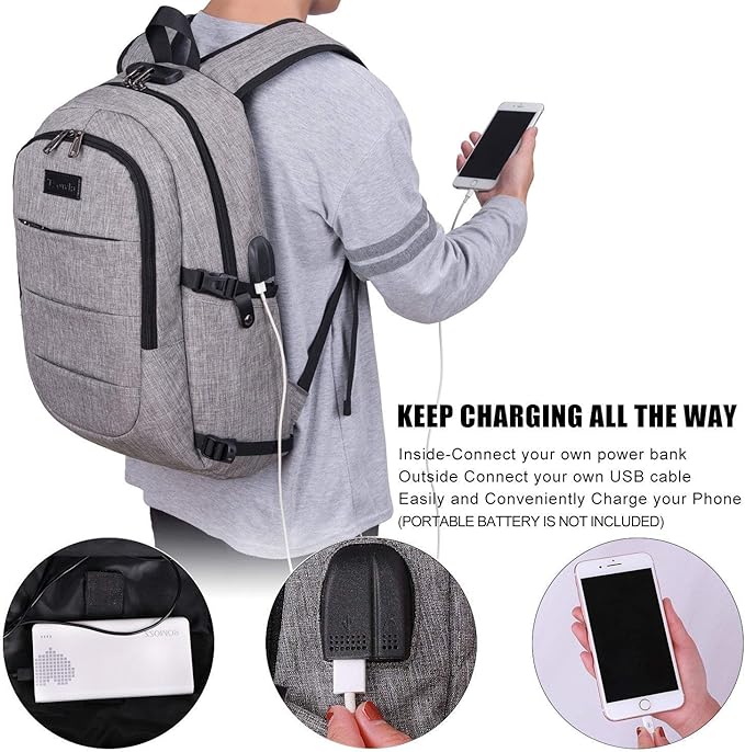Travel Laptop Backpack Water Resistant Anti-Theft Bag with USB Charging Port and Lock 17.3 Inch Computer Business Backpacks for Women Men Gift,Bookbag Casual Hiking Daypack