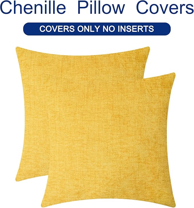 CaliTime Throw Pillow Covers Decorative 16 X 16 Inches Pack of 2 Cozy Chenille Cushion Case for Couch Sofa Bed Living Room Home Mustard Yellow