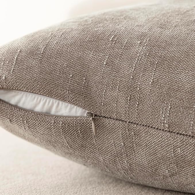 Foindtower Set of 2 Soft Textured Chenille Throw Decorative Pillow Covers Square Accent Solid Cushion Cover Cozy Neutral Farmhouse Pillow Case for Couch Sofa Bedroom Living Room 20x20 Inch,Light Taupe