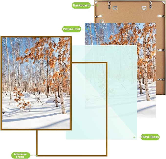 Golden State Art, 18x24 Aluminum Picture Frame, Bronze Metal Thin Poster Frames for 18 x 24 inch Photo, Acrylic Front, Wall Hook for Horizontal or Vertical Display, 3 Pack