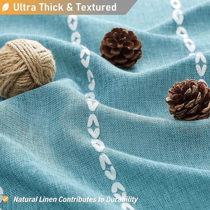 BTTN Extra Long Shower Curtain, 96 Inch Boho Rustic Striped Fabric Shower Curtain Set with Tassel, Water Repellent, Tall Bohemian Chic Farmhouse Shower Curtain for Bathroom with Hooks, 72x96, Teal