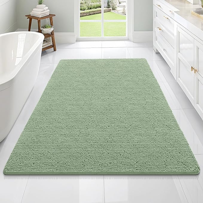 OLANLY Bathroom Rugs 70x46, Extra Soft Absorbent Chenille Bath Rugs, Rubber Backing Quick Dry, Machine Washable Bath Mats for Bathroom Floor, Tub and Shower, Home Decor Accessories, Sage Green