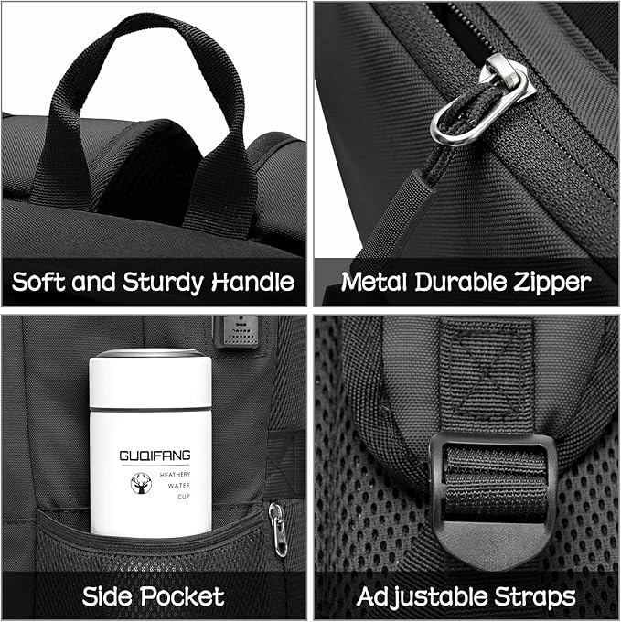 School Backpack for Teen Boys and Girls, Travle Laptop Backpack for men and women, Carry-on Lightweight Casual Black Bookbag with USB Charging Port Fit 17.3 Inch Laptop, Black