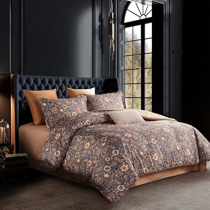 Cupocupa Duvet Cover King Size Set Boho Floral Pattern King Duvet Cover Set for King Size Bed Vintage Soft Bedding Leaf Print Paisley Duvet Cover with Pillowcases