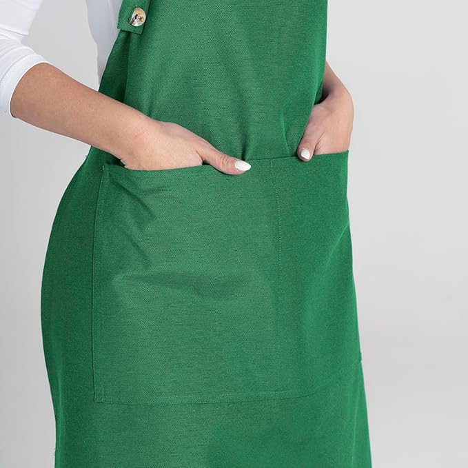 TOSHE Kitchen Apron Waterdrop Resistant Cotton Apron with adjustable Aprons for Women with Pockets 12 Color option Cooking Green Apron (Green)
