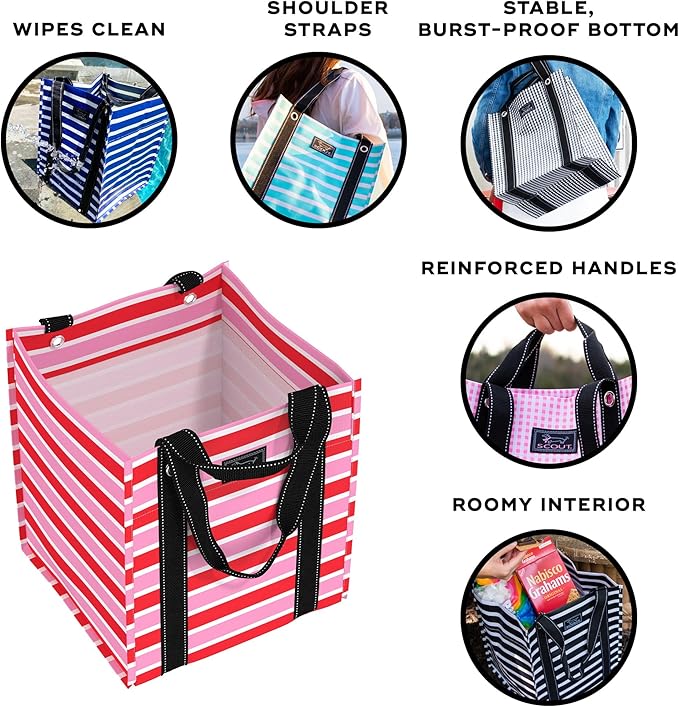 SCOUT Bagette Market Tote - Large Reusable Grocery Bag with Burst-Proof Bottom, Two Sets of Straps, Double Capacity, Folds Flat to Store