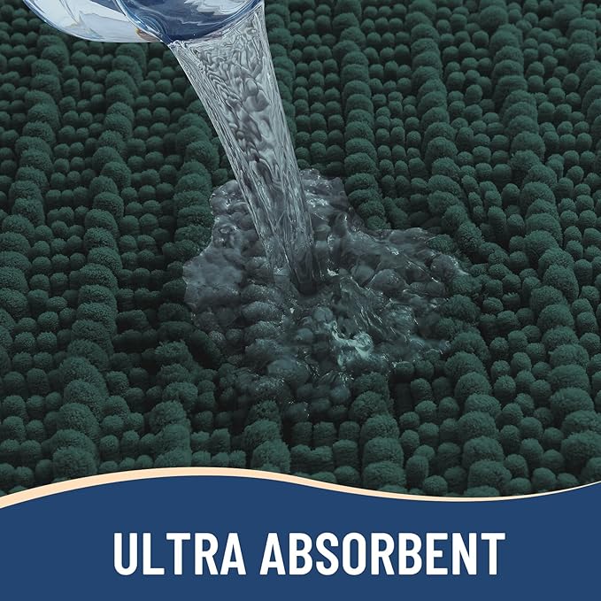 Arotive Luxury Chenille Bathroom Rug Mat, Extra Soft Thick Absorbent Shaggy Bath Rugs, Non-Slip Machine Wash Dry, Plush Bath Mats for Bathroom, Shower and Tub, 60x24, Dark Green