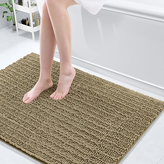 Arotive Luxury Chenille Bathroom Rug Mat, Extra Soft Thick Absorbent Shaggy Bath Rugs, Non-Slip Machine Wash Dry, Plush Bath Mats for Bathroom, Shower and Tub, 44x32, Camel