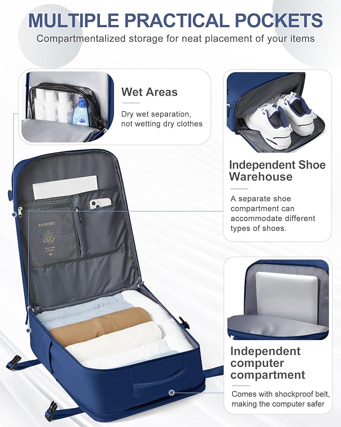 coowoz Travel Backpack for Women Man Carry On Backpack Mochila de Viaje Waterproof Teacher Personal Item Backpacks Travel Bag Essentials Rucksack Airplane Accessories Must Haves Royal Blue