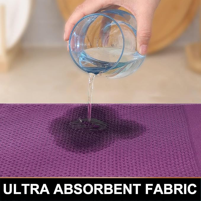 Homaxy 100% Cotton Dish Cloths, 6 Pack - 12 x 12 Inches, Waffle Weave Super Soft and Absorbent Dish Towels Quick Drying Dishcloths, Purple