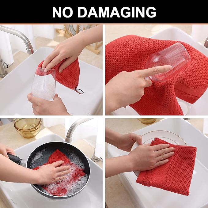 Homaxy 100% Cotton Dish Cloths, 6 Pack - 12 x 12 Inches, Waffle Weave Super Soft and Absorbent Dish Towels Quick Drying Dishcloths, Red