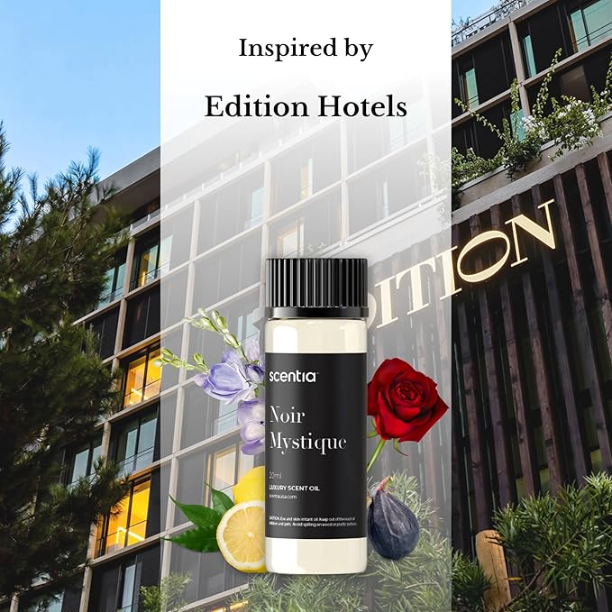 Hotel Diffuser Oil Inspired by The Edition Hotel Scent - 20 mL 0.67 fl oz - Essential Oil Blend Rose, Bergamot, Lemon and Musk Notes for Aromatherapy Diffusers and Humidifiers - Noir Mystique