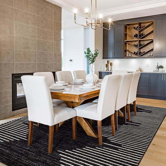 Rugshop Bohemian Stripe Stain Resistant High Traffic Living Room Kitchen Bedroom Dining Home Office Area Rug 10' x 14' Black