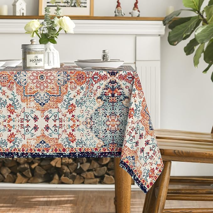 Horaldaily Boho Bohemia Style Tablecloth 60x60 Inch Square, Vintage Country Rustic Farmhouse Magical Orange Washable Seasonal Table Cover for Party Picnic Dinner Decor