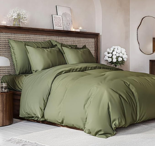 Duvet Cover King Size Set - Extra Soft King Size Duvet Cover 104 x 90 with 2 Pillow Shams - Hotel Luxury Easy Care and Fade Free w/Zipper Closures & Ties - Comfy Breathable Bedding Set (Sage Green)