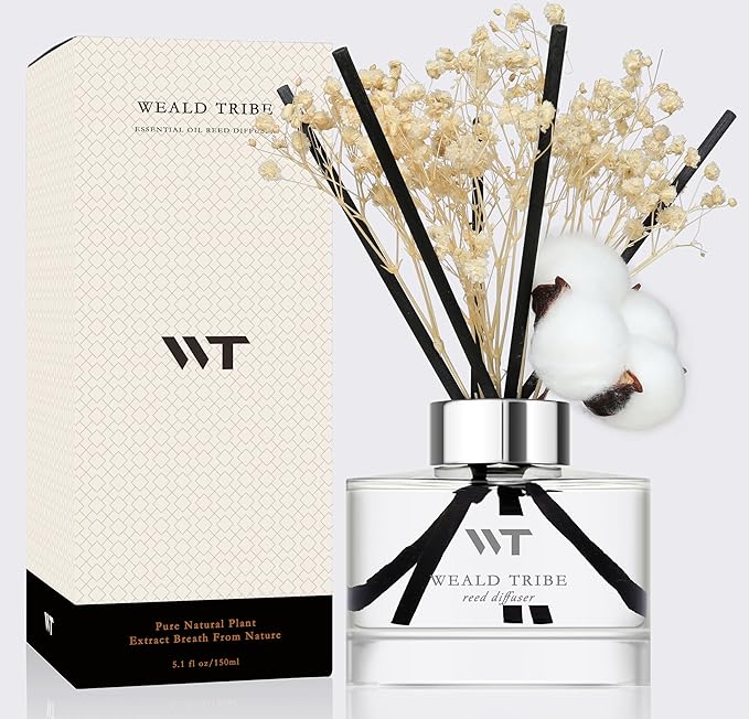 Flower Reed Diffuser Set Pure Cotton Scent for Bathroom Accessories Shelf Decor & Air Fresheners, Sticks Defusers with 5.1 fl oz Essential Oils & Leaves, House Bedroom Office Decor & Gifts