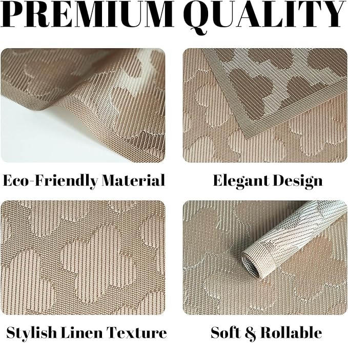 Placemats Set of 6 Vinyl/Plastic Woven Place Mats for Kitchen Table Indoor/Outdoor Washable Placemat Wipeable Dining Table Mats (Dark Brown Clover,6)