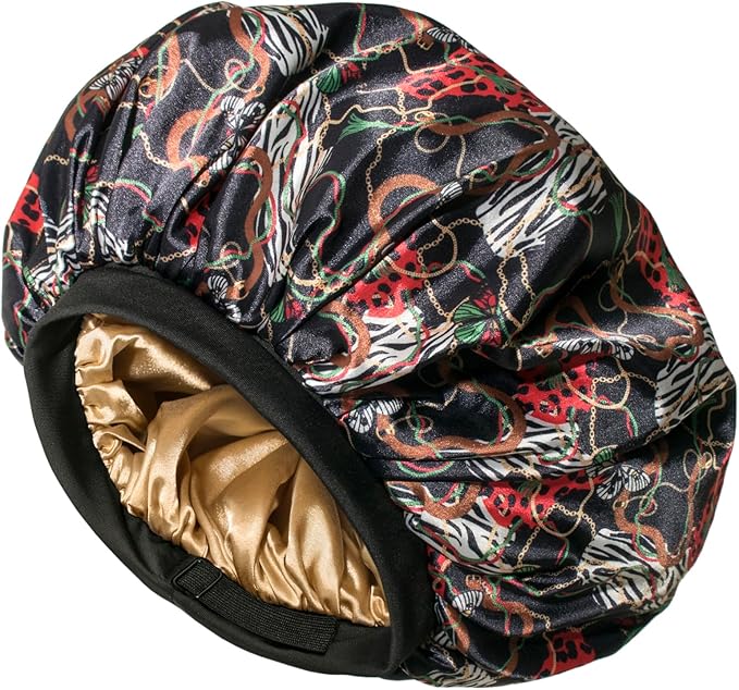 Satin Bonnet Adjustable Sleeping Silk Bonnet Black Women Men Double Layer Satin Silk Sleep Cap Hair Wrap Large Curly Hair