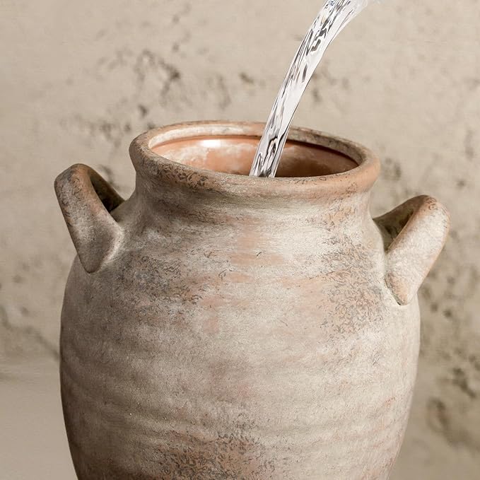 Ceramic Flower Vase Home Decor - Farmhouse Table Vases with Handle Living Room Decoration Vintage Decorative Aesthetic for Shelf Coffee Dining Desk House Bookshelf Fireplace (7.1" Retro)