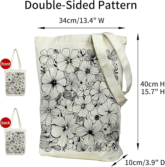 Canvas Tote Bag for Women, Aesthetic Tote Bag with Zipper Pocket for Grocery Travel Work Gift, Canvas Shopping Bag