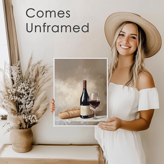 Wine & Bread Still Life Art Print - 11x14 | Vintage Wall Art for Kitchen Decor | Dining Room Wall Pictures for Farmhouse | Rustic Wall Pictures for Living Room