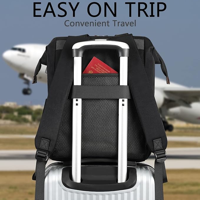 Laptop Backpack For Women, Work Doctor Teacher Nurse Wide Open Bookbags 17.3 Inch Laptops Backpack with USB Charging Port, Water Resistant RFID Computer Backpack for Men Women Black