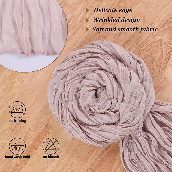 Crinkle Cheesecloth Table Runner 35x160 Inch Long Dusty Pink Boho Table Runner Rustic Gauze Wedding Dining Table Decorations for Holiday Birthday Party Baby Shower Event Decorations