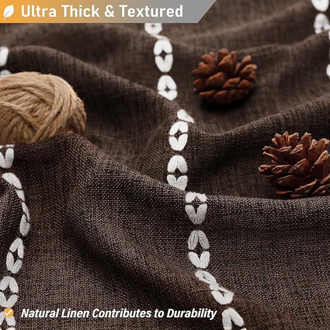 BTTN 78 Inch Long Shower Curtain - Boho Farmhouse Striped Linen Fabric Shower Curtain Set with Tassel, Water Repellent, Tall Rustic Country Shower Curtain for Bathroom with Hooks, 72x78, Brown