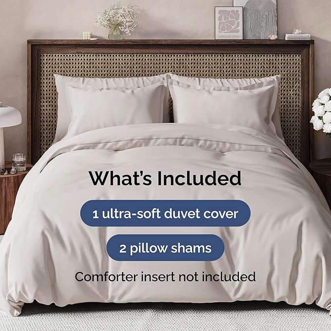 Duvet Cover Full Size Set - Extra Soft Full Size Duvet Cover 80 x 90 with 2 Pillow Shams - Hotel Luxury Easy Care and Fade Free w/Zipper Closures & Ties - Comfy Breathable Bedding Set (Light Grey)