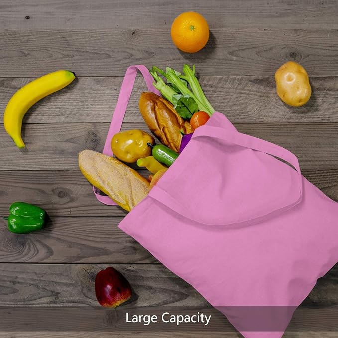 TOPDesign 12-Pack Economical 16"x15" Baby Pink Cotton Tote Bag, Lightweight Medium Reusable Grocery Shopping Cloth Bags, Suitable for DIY, Advertising, Promotion, Gift, Activity