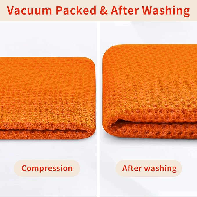 Homaxy 100% Cotton Waffle Weave Kitchen Dish Towels, Ultra Soft Absorbent Quick Drying Cleaning Towel, 13 x 28 Inches, 4-Pack, Orange