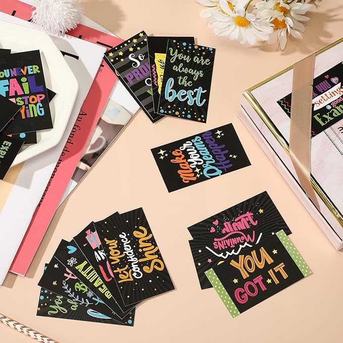 Outus 120 Pcs Motivational Encouragement Quote Cards - Inspirational Kindness Appreciation Gratitude Business Mini Notes, 30 Styles, 3.5 x 2 Inch (Dark Style)