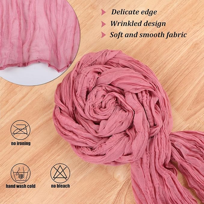 Crinkle Dusty Rose Cheesecloth Table Runner 13.3FT Long Boho Table Runner Rustic Gauze Wedding Dining Table Decorations for Holiday Birthday Party Baby Shower Event Decorations