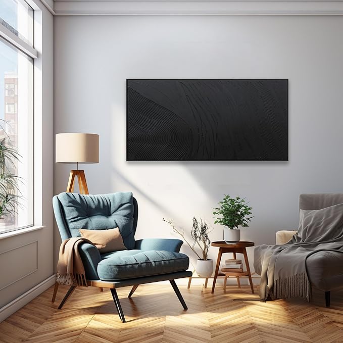 Black Wall Art Framed Abstract Canvas Pictures For Hand Painted Line Texture Wall Decor Modern Abstract Canvas Painting Artwork For Living Room Bedroom Home Office Wall Decorations Ready To Hang 20" X 40"