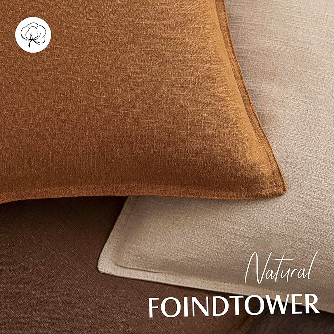 Foindtower Set of 2, Decorative Linen Soild Throw Pillow Covers Soft Accent Cushion Euro Case Boho Farmhouse Pillowcase for Chair Couch Sofa Bedroom Living Room Home Decor 18 x 18 Inch Autumn Orange